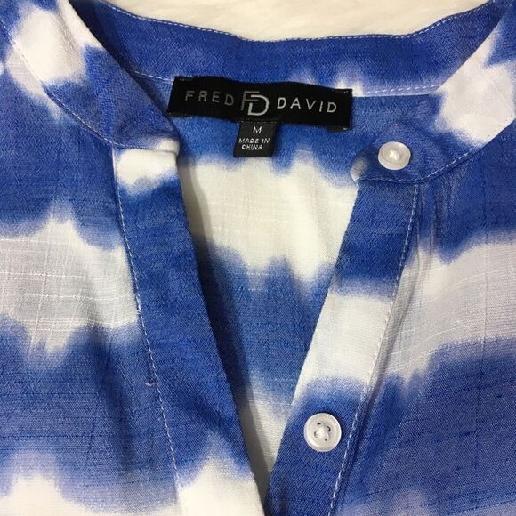 FRED DAVID BOHO WESTERN BLUE TIE-DIE SLEEVELESS HI LOW TANK TOP SZ MEDIUM - Picture 7 of 9